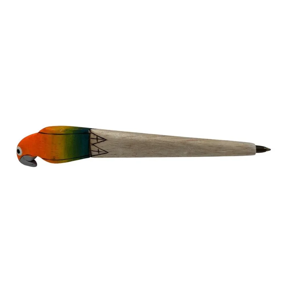 Handcrafted Wooden Parrot Ballpoint Pen Tropical Bird Design Writing Accessory